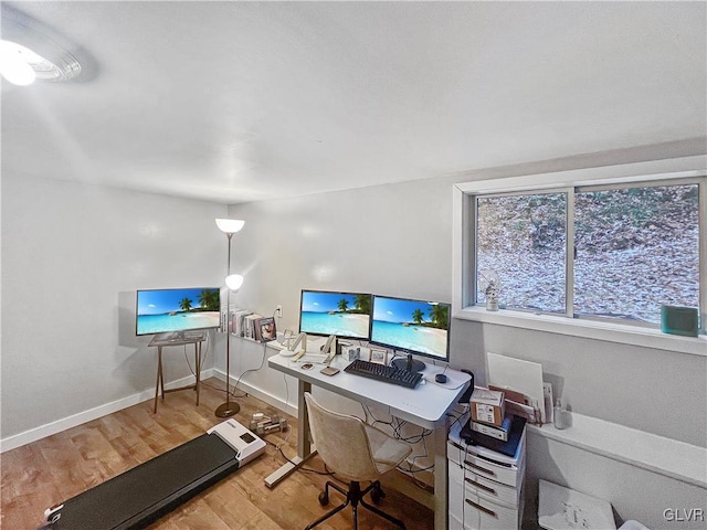 office space featuring baseboards and wood finished floors