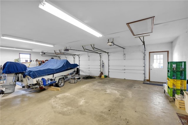 garage with a garage door opener