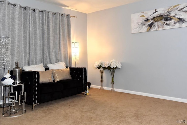 living area with carpet floors and baseboards