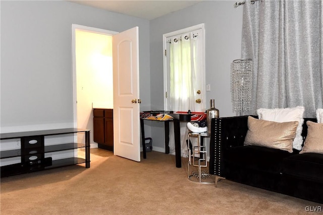 living area with carpet floors