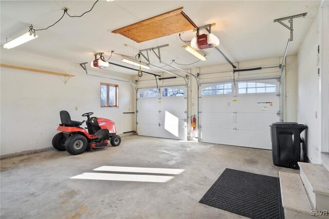 garage with a garage door opener