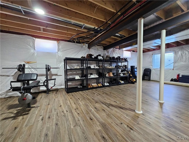 basement with wood finished floors