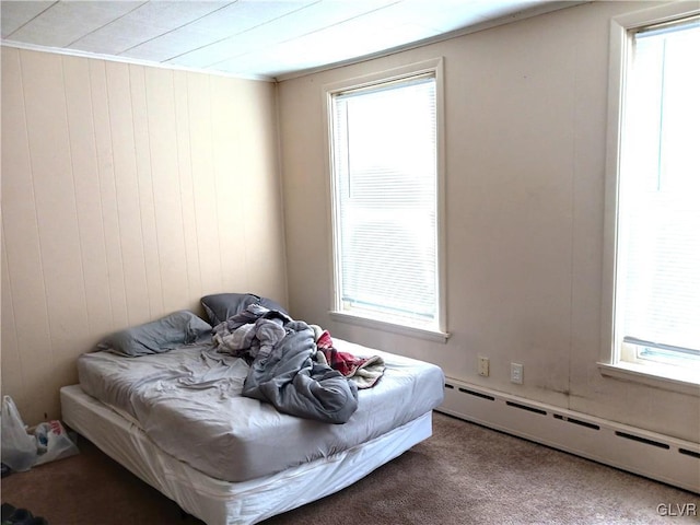 bedroom featuring multiple windows and baseboard heating