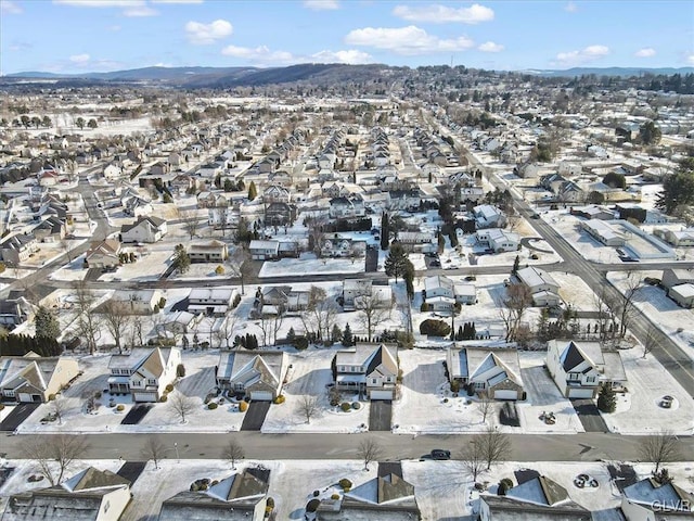 bird's eye view featuring a mountain view and a residential view