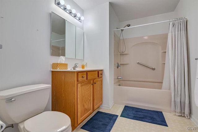 full bathroom with vanity, toilet, and shower / bath combo with shower curtain