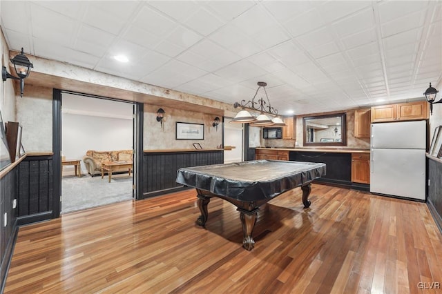 rec room featuring pool table and light wood-type flooring