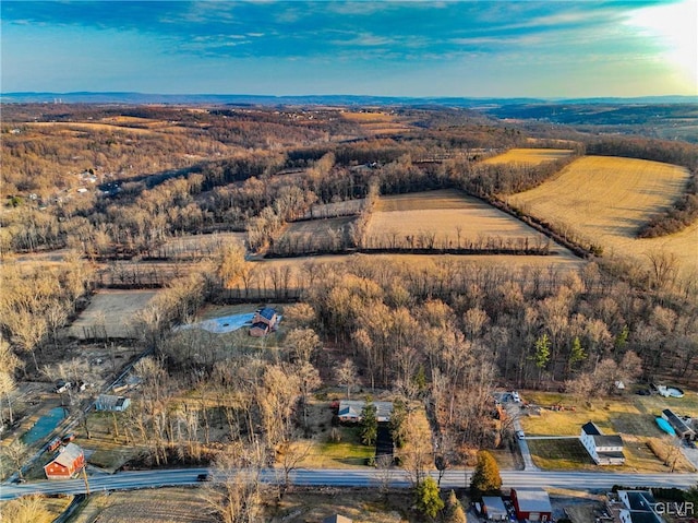 birds eye view of property featuring a rural view