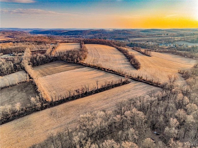 aerial view at dusk with a rural view