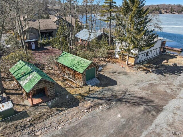 aerial view featuring a water view