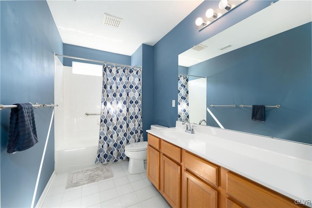 full bathroom with visible vents, toilet, tile patterned flooring, and vanity