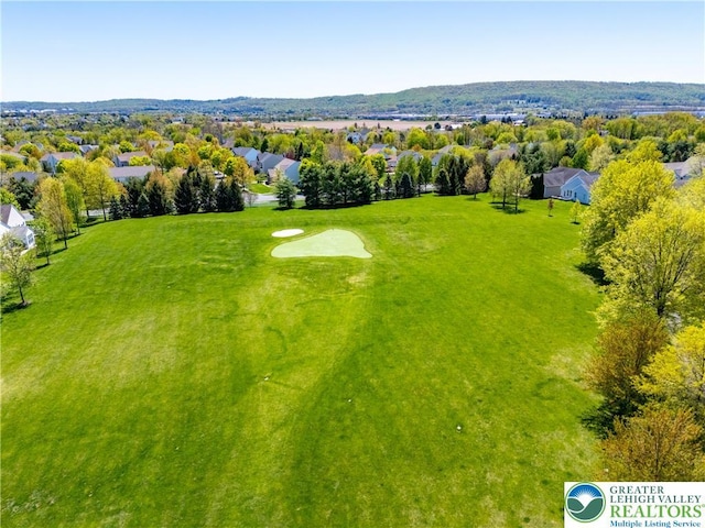 bird's eye view with a residential view and view of golf course