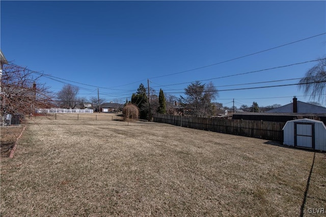 view of yard with a storage unit, an outdoor structure, and fence