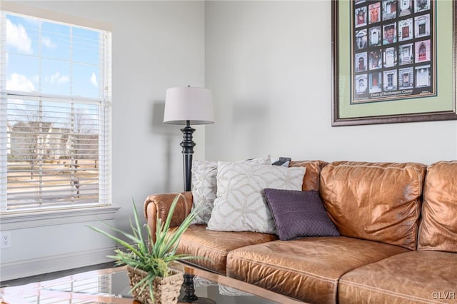 living room featuring baseboards