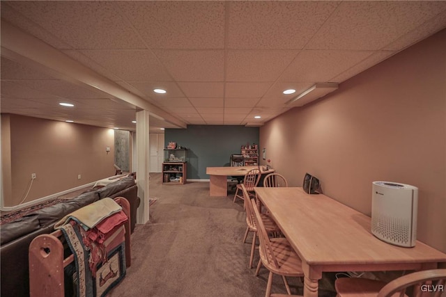 playroom featuring recessed lighting, carpet, and baseboards