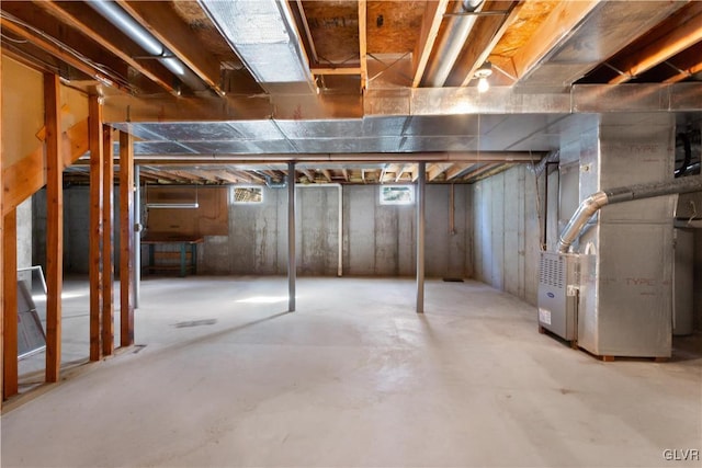 basement featuring heating unit