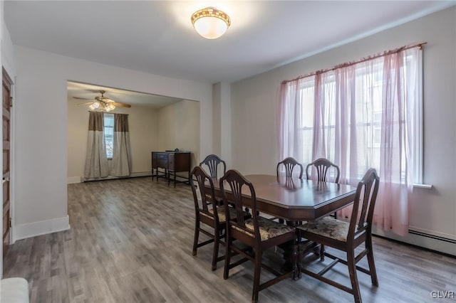 dining area featuring wood finished floors, baseboards, and a wealth of natural light