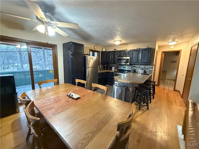 248 Penn Forest Trl, Penn Forest Township, PA 18210 - dining area featuring light wood-type flooring, a textured ceiling, and a ceiling fan