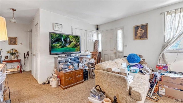 living room with light carpet