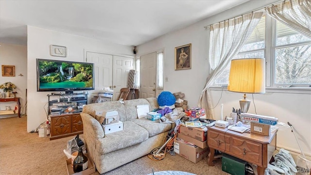 living room featuring carpet flooring and a wealth of natural light