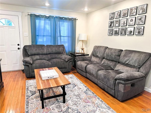 living area with hardwood / wood-style flooring