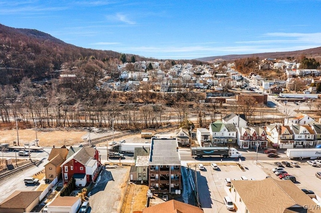 bird's eye view featuring a mountain view and a residential view