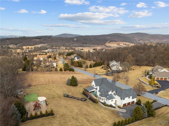 drone / aerial view with a mountain view