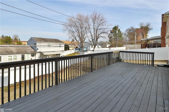 deck featuring a fenced backyard and a residential view