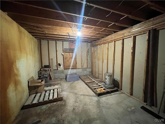 view of unfinished basement