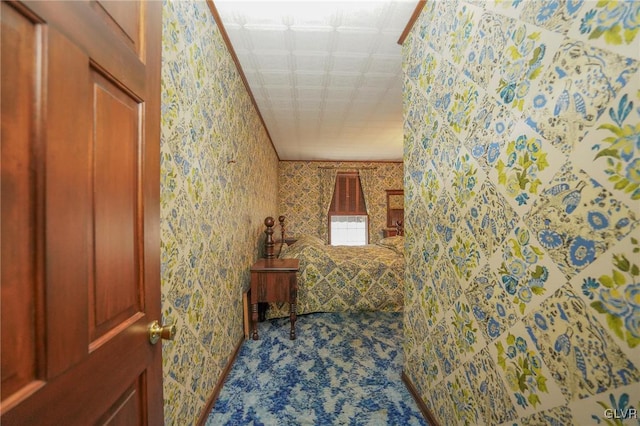 hall with wallpapered walls