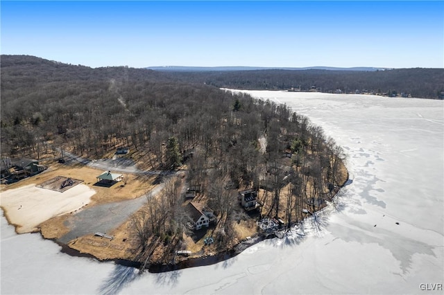 birds eye view of property with a wooded view