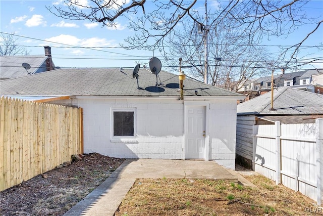 view of outbuilding with a fenced backyard