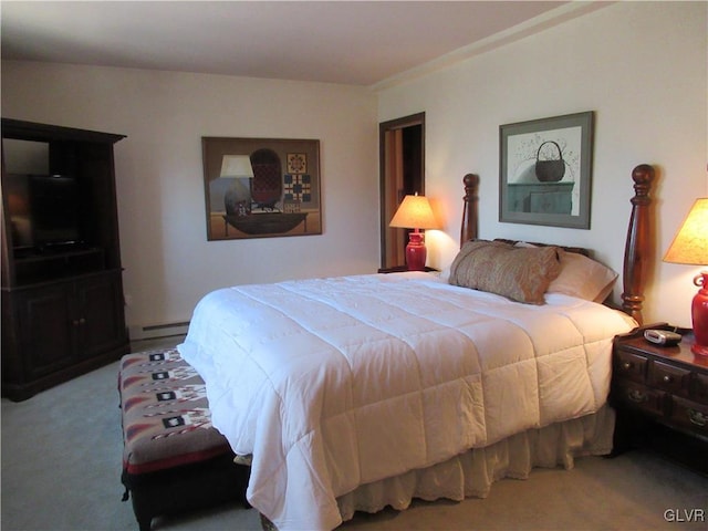 bedroom featuring carpet floors and a baseboard radiator