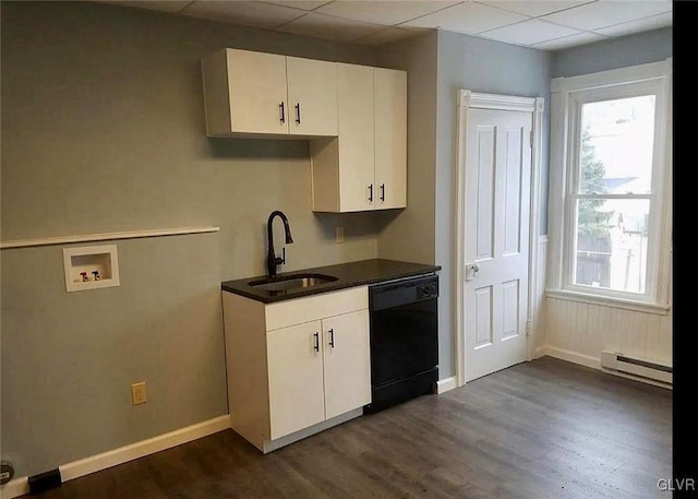 515 N Railroad St, Tamaqua Borough, PA 18252 - kitchen featuring a sink, black dishwasher, dark wood finished floors, a baseboard radiator, and baseboards