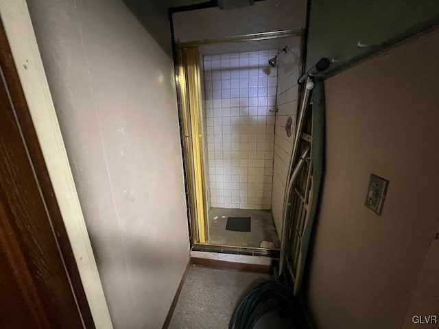 interior space with a stall shower