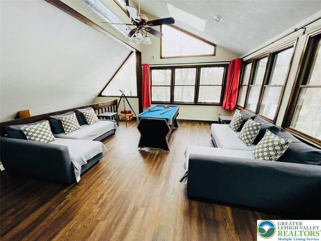 156 Poplar Pl, Tunkhannock Township, PA 18610 - interior space with vaulted ceiling with skylight, ceiling fan, and wood finished floors