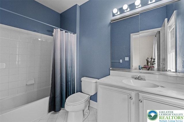 255 Rising Meadow Way E, Stroudsburg, PA 18302 - full bathroom featuring vanity, shower / bath combo with shower curtain, and tile patterned flooring