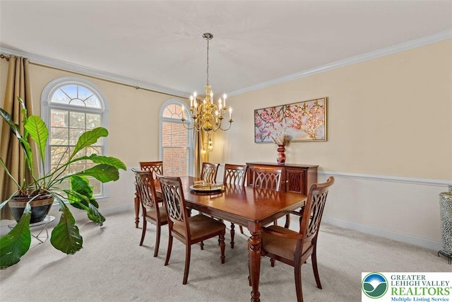 255 Rising Meadow Way E, Stroudsburg, PA 18302 - dining area with a chandelier, crown molding, and light colored carpet
