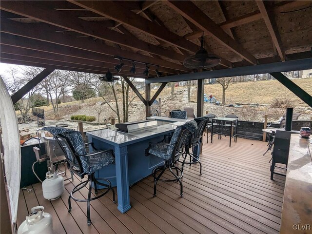 2533 Williams Rd, Moore Twp, PA 18014 - wooden terrace with a bar and a ceiling fan