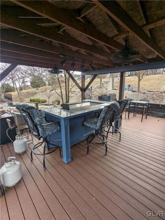 2533 Williams Rd, Moore Twp, PA 18014 - wooden deck with exterior bar and ceiling fan