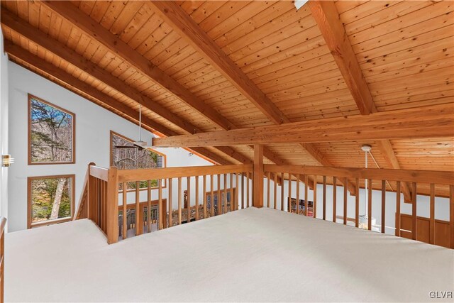 367 Saunders Dr, Lehman Twp, PA 18324 - additional living space with lofted ceiling with beams and wooden ceiling