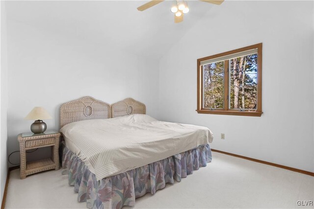 367 Saunders Dr, Lehman Twp, PA 18324 - bedroom featuring baseboards, lofted ceiling, ceiling fan, and carpet