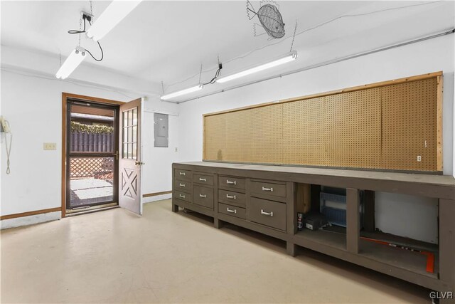 367 Saunders Dr, Lehman Twp, PA 18324 - interior space featuring electric panel, baseboards, and a workshop area