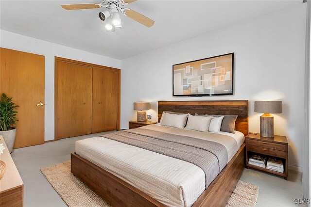 367 Saunders Dr, Lehman Twp, PA 18324 - bedroom featuring finished concrete flooring, a closet, and ceiling fan