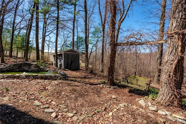 view of yard featuring an outbuilding and a shed