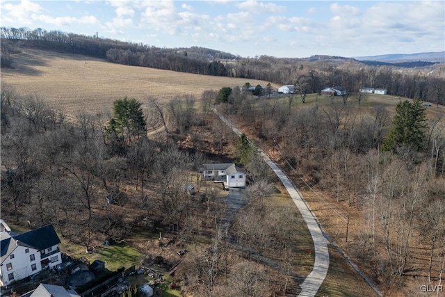 birds eye view of property with a rural view