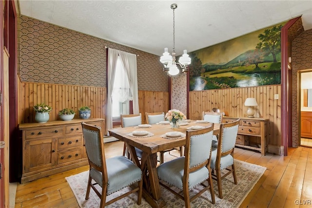 221 Franklin St, Alburtis Borough, PA 18011 - dining room featuring light wood finished floors, a notable chandelier, and wallpapered walls