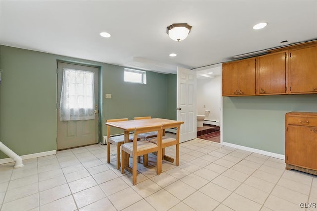 221 Franklin St, Alburtis Borough, PA 18011 - dining space with light tile patterned floors, a baseboard radiator, recessed lighting, and baseboards