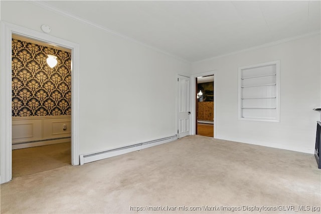 221 Franklin St, Alburtis Borough, PA 18011 - unfurnished room featuring ornamental molding, carpet floors, built in features, and baseboard heating