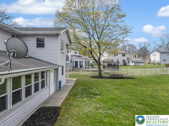 view of yard with a fenced backyard and a residential view