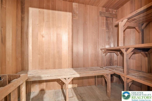 view of sauna with hardwood / wood-style flooring